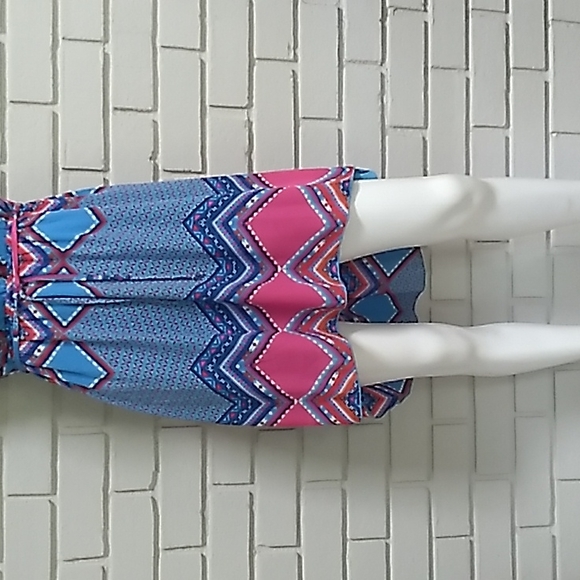 Paper Doll Blue & Pink Geometric/Aztec High Low Midi Dress. Size 12 (girl) - Picture 3 of 9